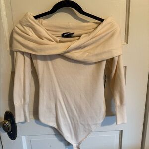 Express Off-Shoulder Cream Sweater - Body Suit